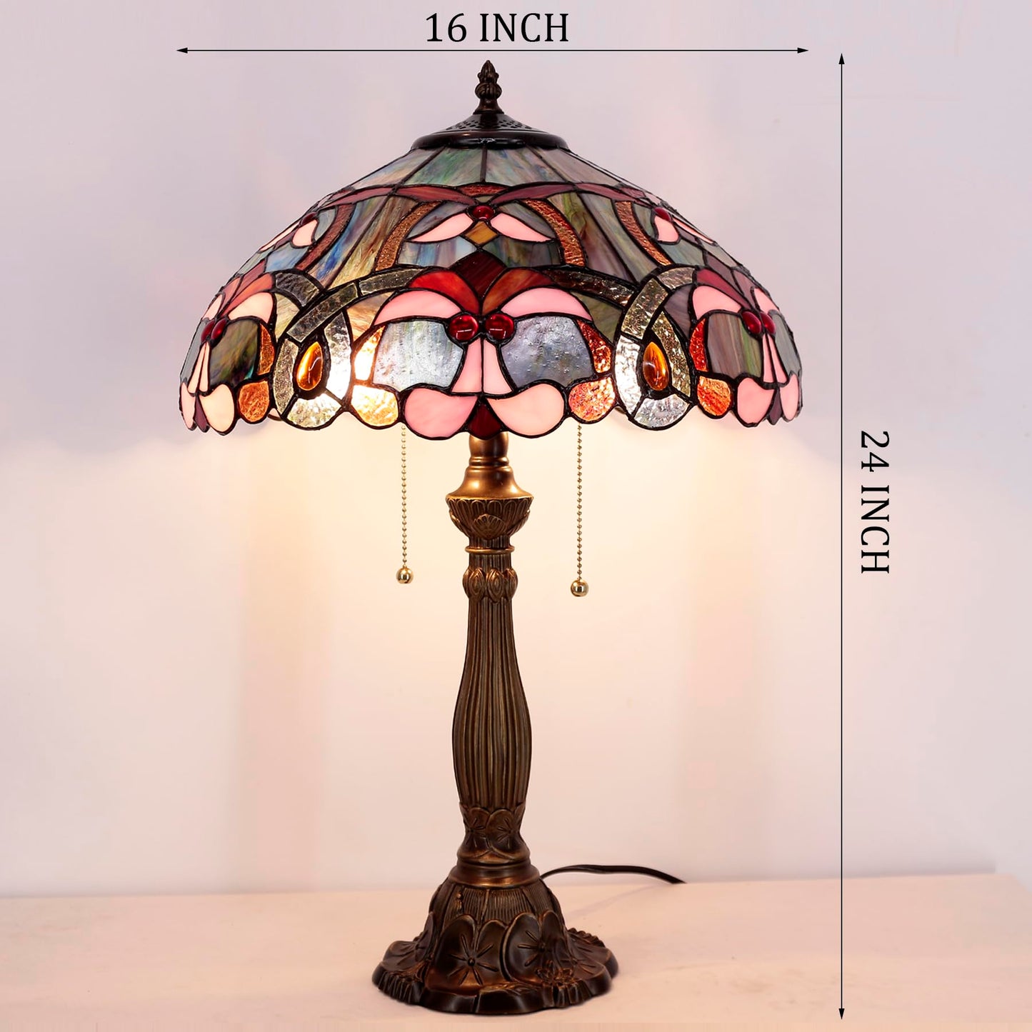 WERFACTORY Tiffany Lamp Blue Pink Stained Glass Bedside Table Lamp