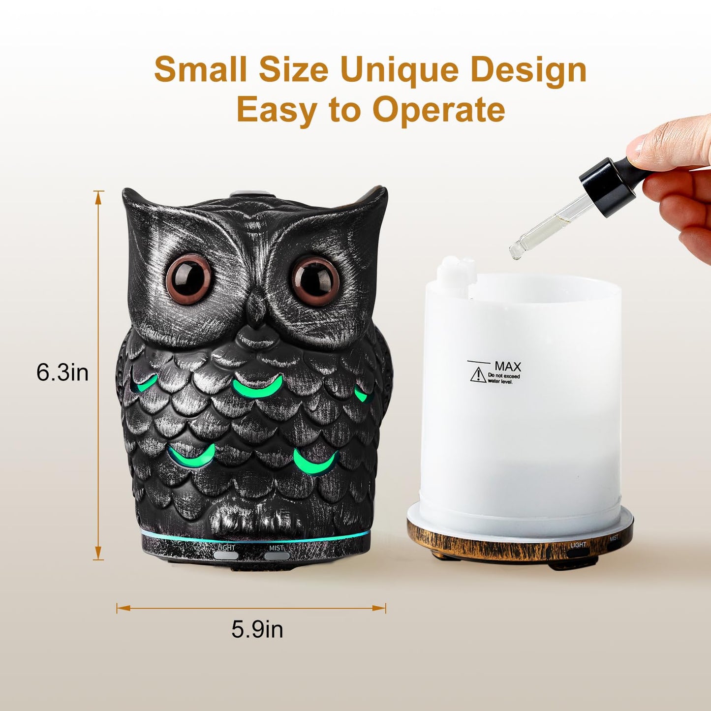 Alieye Ceramic Essential Oil Diffuser, 200ML Handcrafted Ceramic Owl Ultrasonic Cool Mist Aromatherapy Humidifier with 7 Colors LED Waterless Auto Shut Off for Home Office Yoga, Gifts for Mom, Sliver