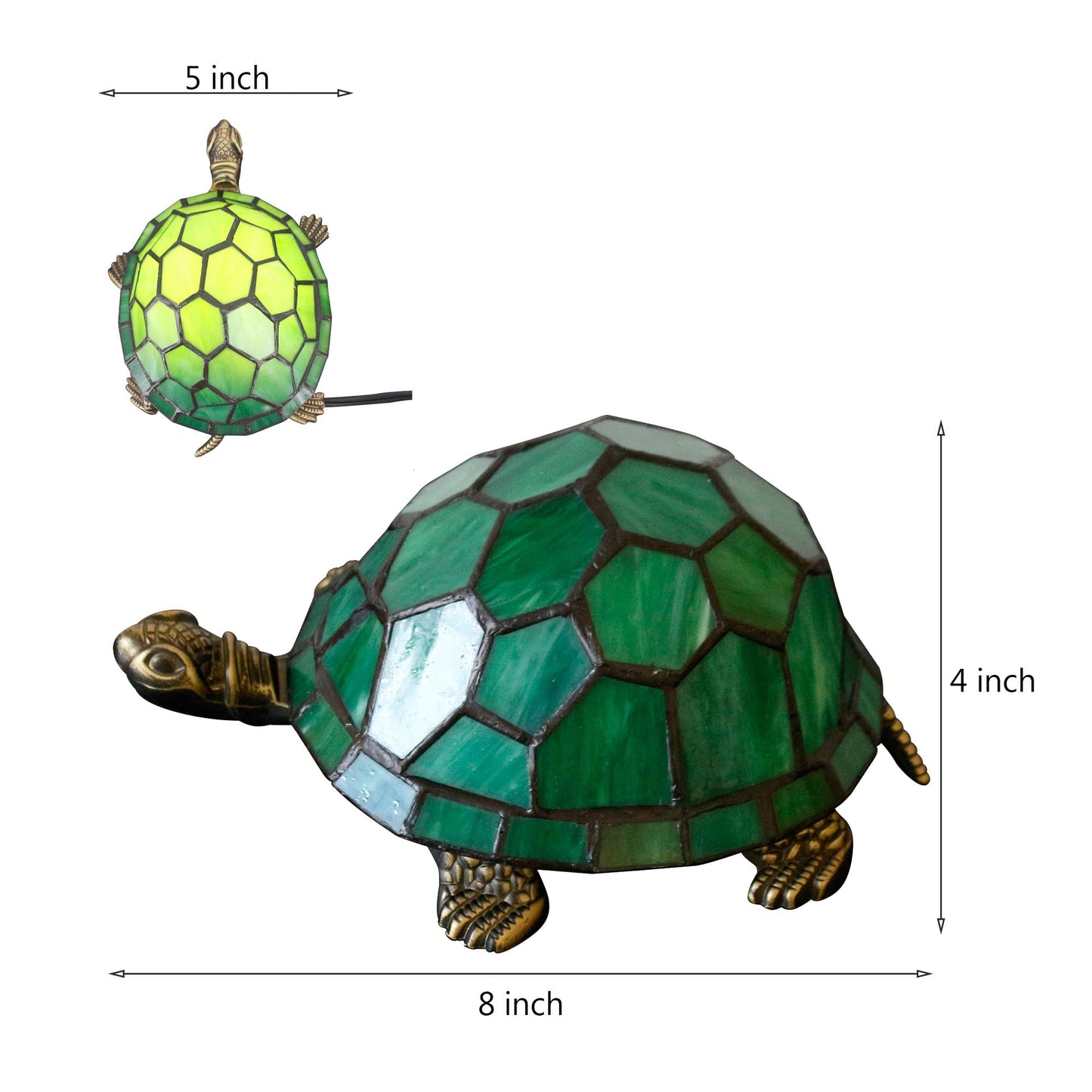 ZJART Tiffany Tortoise Lamp Small Stained Glass 8X5X4 Inch Green Turtle