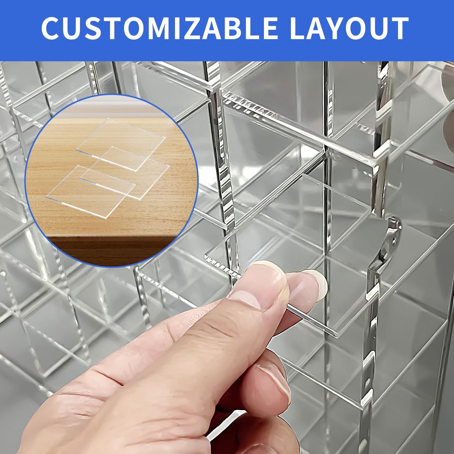 Adjustable Seashell Display Case Box Large Rock Fossil Arrowhead Display Case Crystal Organizer Clear Wall Mounted & Desktop 60 Room Shadow Box for Mini Pop Figure, Collectibles, with Mirrored & Lid…