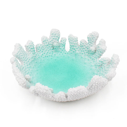 Turquoise Coral Textured Decorative Bowl,9.45" Medium Resin Decorative Centerpiece Bowl for Coastal Beach theme house table centerpiece decorations & Nautical decorations for coffee table