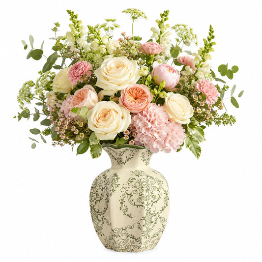 Juyuspesrk Chinoiserie Ceramic Vase,Green and White Vase,Vintage Vases,Flower Vase for Centerpiece,Chinese Cute Vases for Living Room, Office,Home Decor,French Country Decor (Green White, Small)