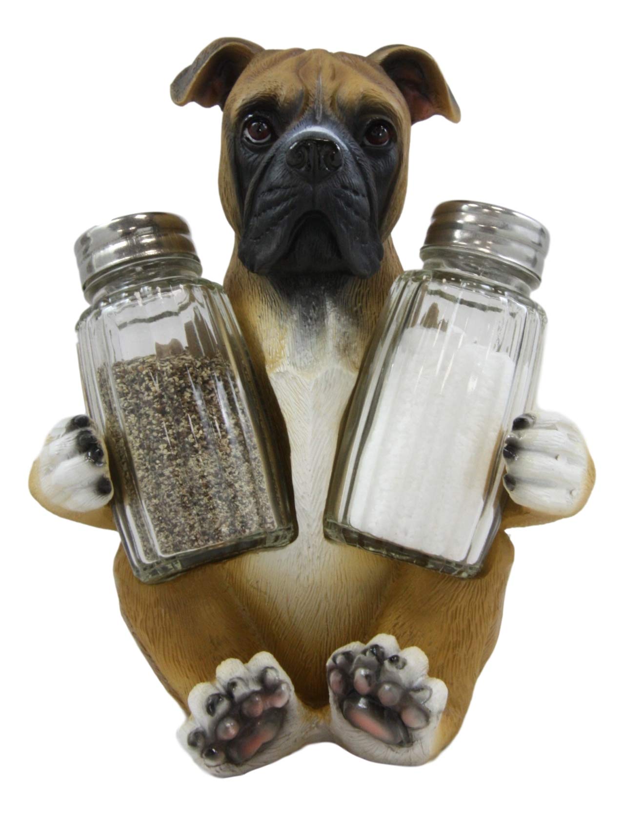 Ebros Gift Realistic Fawn Boxer Puppy Dog Hugging Glass Salt Pepper Shakers Holder Decorative Statue 6.25"High Resin Dogs Boxers Memorial Pets Pet Pal Animal Home Kitchen Spice Organizer Figurine