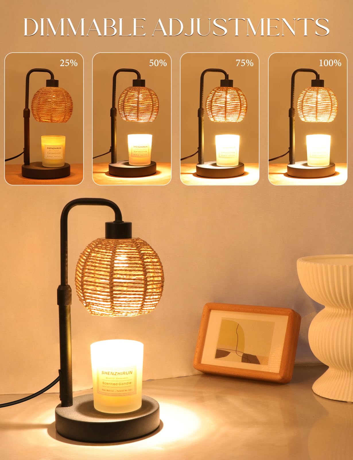 Yohonk Candle Warmer Lamp with Timer Dimmable, Natural Weaving Boho Electric Candle Lamp, Wax Warmer Lamp for Mothers Day Gifts for Mom, House Warming Gifts New Home Decor