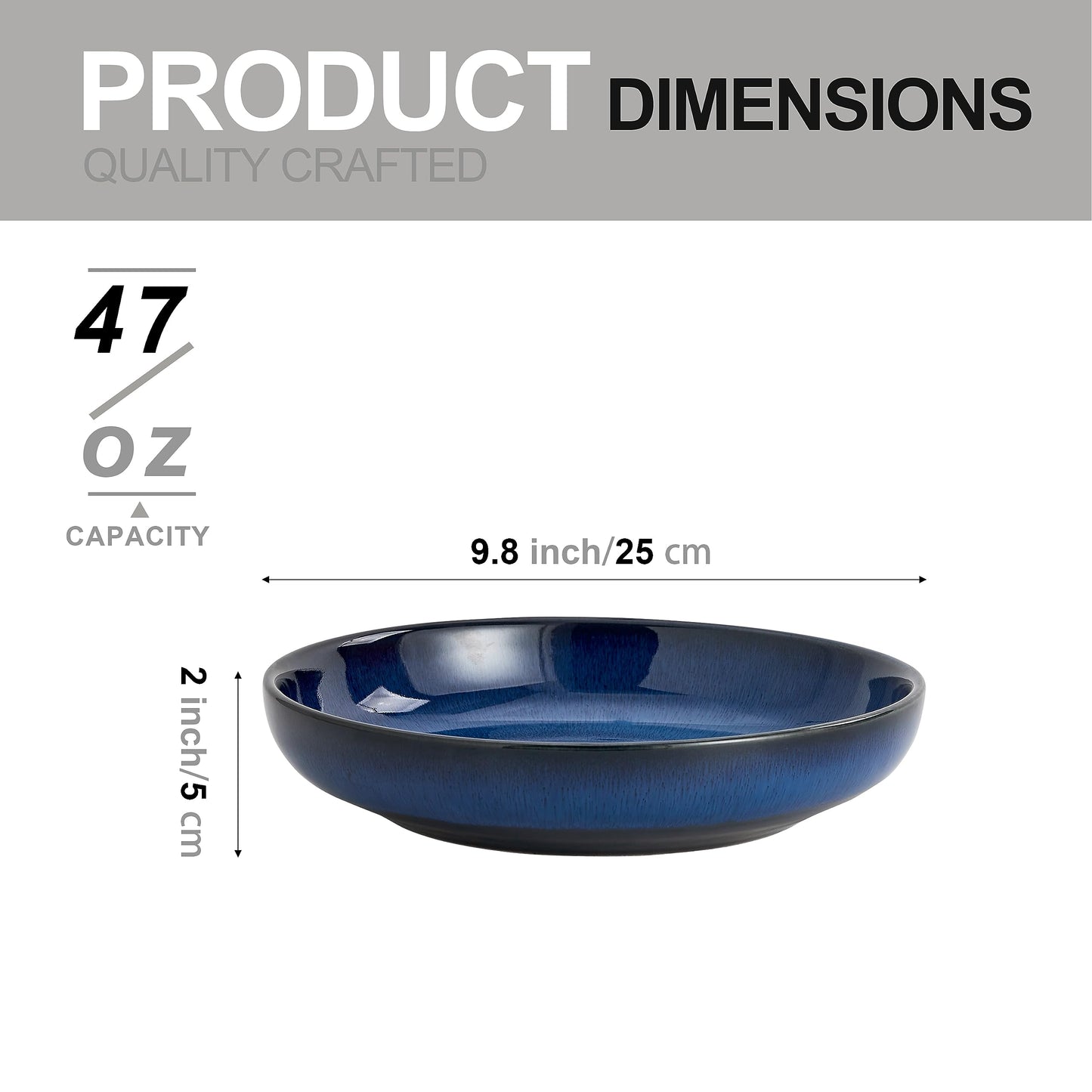 Swuut Transmutation Glaze Serving Pasta Bowl,10 inch Ceramic Wide Salad Bowls,50 Ounce Large Big Fruit Bowl for Kitchen, Microwave Oven Dishwasher Safe (Blue)