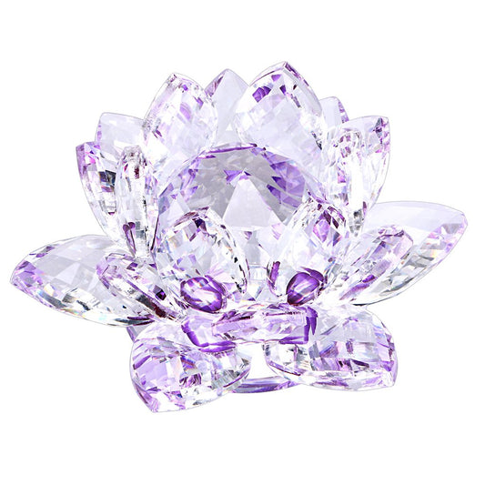 OwnMy Sparkle Crystal Lotus Flower Hue Reflection Feng Shui Home Decor with Gift Box (4 Inch/ 100MM Purple)