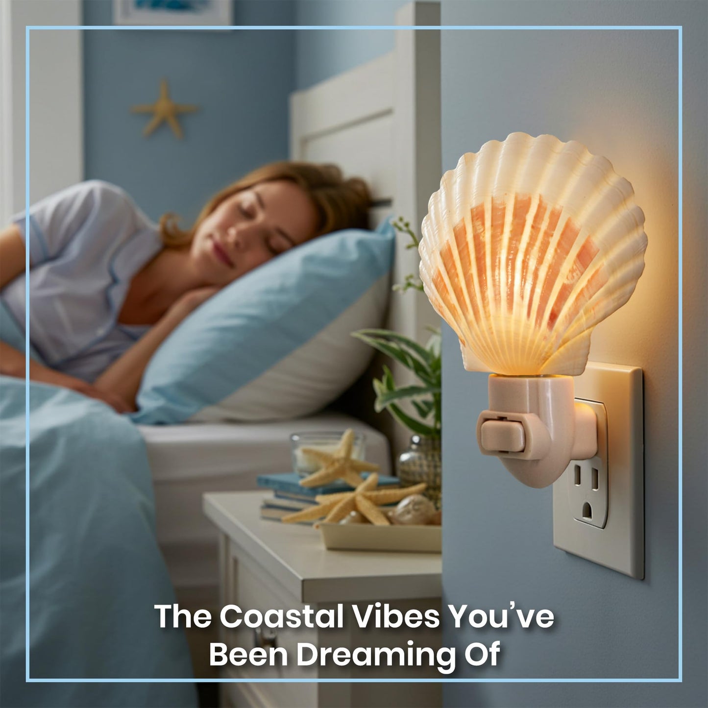 Nautical Crush Trading Seashell Night Light – Beach Night Light with Natural Clam Shell Light for Bathroom – Sea Shell Lamp – Seashell Lamp Plug Into Wall