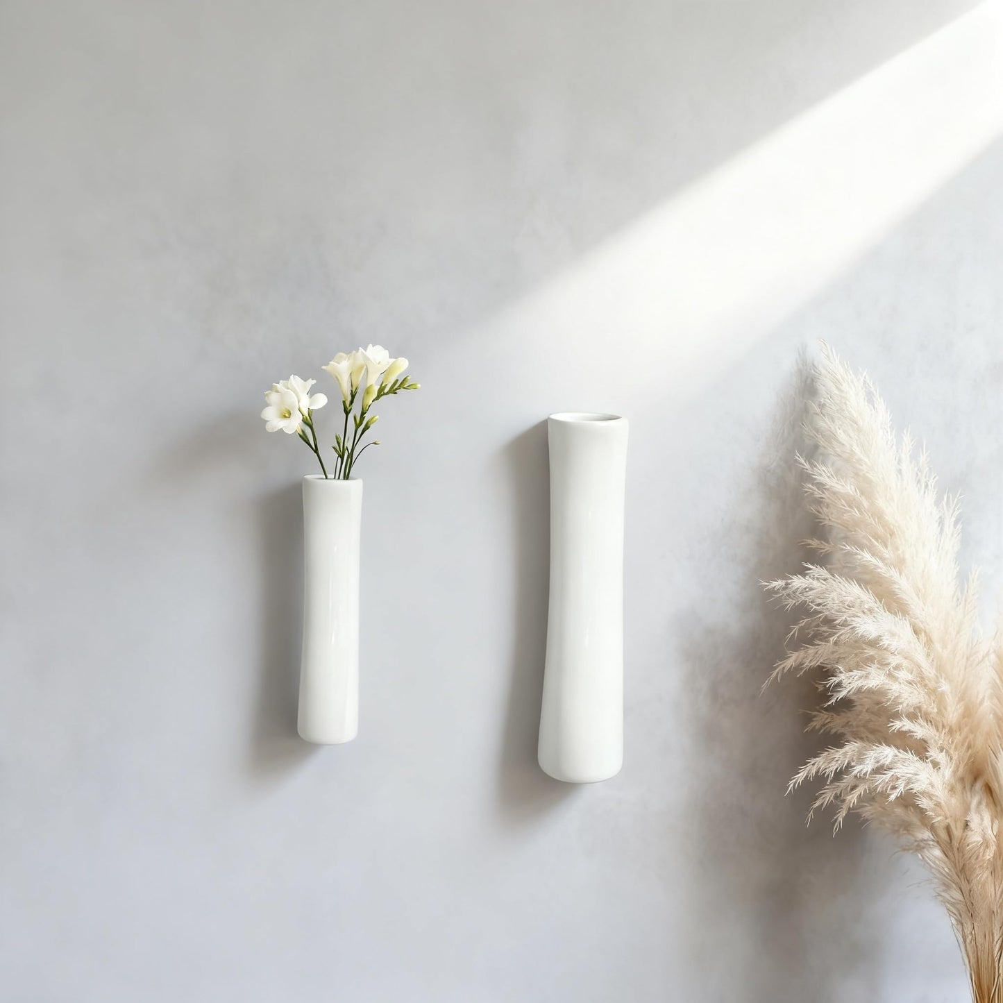 DOCFLVAS Scandinavian Curve Wall Vase — 2 Pack Warm White Ceramic Hanging Vase | Soft-Curve Minimalist Wall Decor for Living Room & Bathroom
