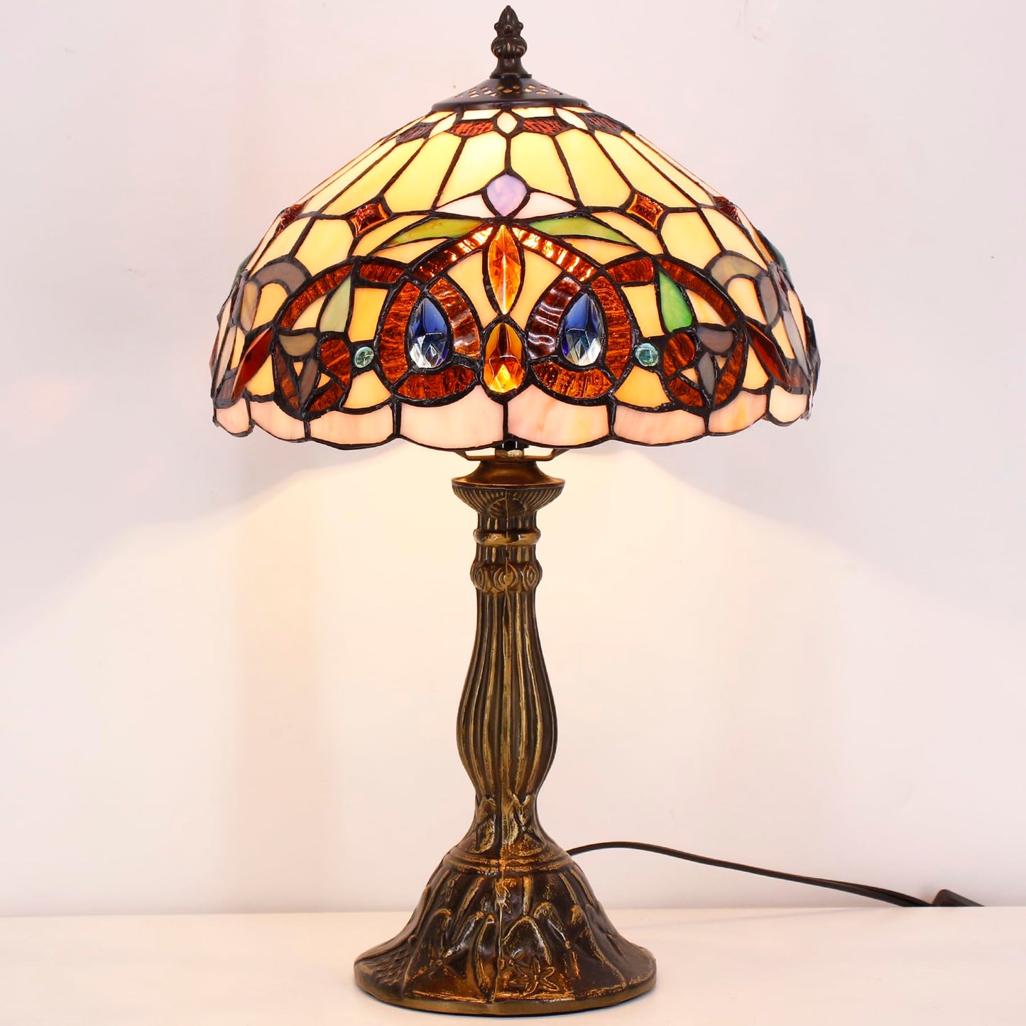 WERFACTORY Tiffany Style Table Lamp Stained Glass Serenity Victorian Lamp