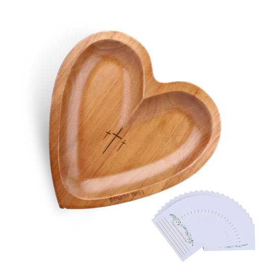 Prayer Bowl Wooden, Decorative Heart Shaped Bowl with Prayer Cards for Women, Christian Gifts for Women, Decorative Dough Bowls for Home Decor, Mothers Day Religious Gifts for Mom (Wood)