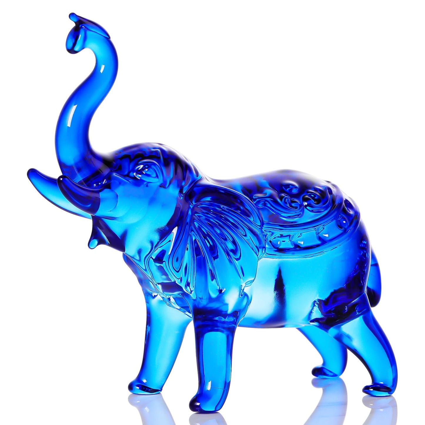 YWHL Blue Crystal Elephant Figurine Gifts for Women & Men, Glass Elephant Statue for Home & Office Decor, Handmade Art Animals Collectible