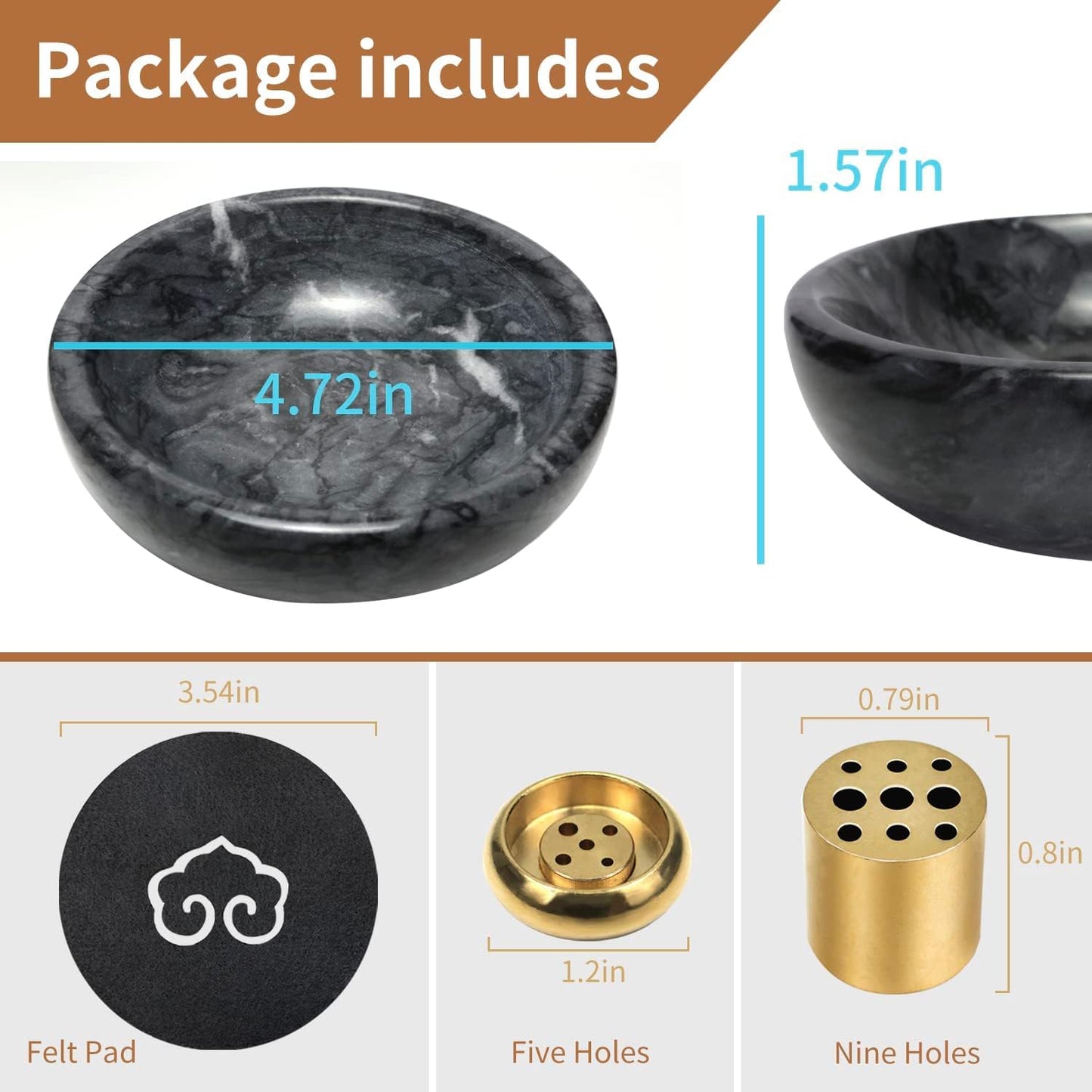 Wadayu Handmade Natural Marble Incense Holder for Sticks and Cones-with 9 Holes, Multi-Functional Incense Burner Holder for Incense Sticks and Cones, Perfect Home Decor(Black, 4.7inch)