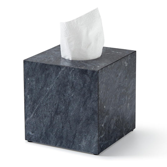 Real Natural Marble Tissue Box Cover, 5.5 Inch Square Marble Tissue Box Holder with Open Bottom, Heavy Stone Decorative Organizer for Bathroom Vanity, Kitchen Countertop, Luxury Home Décor