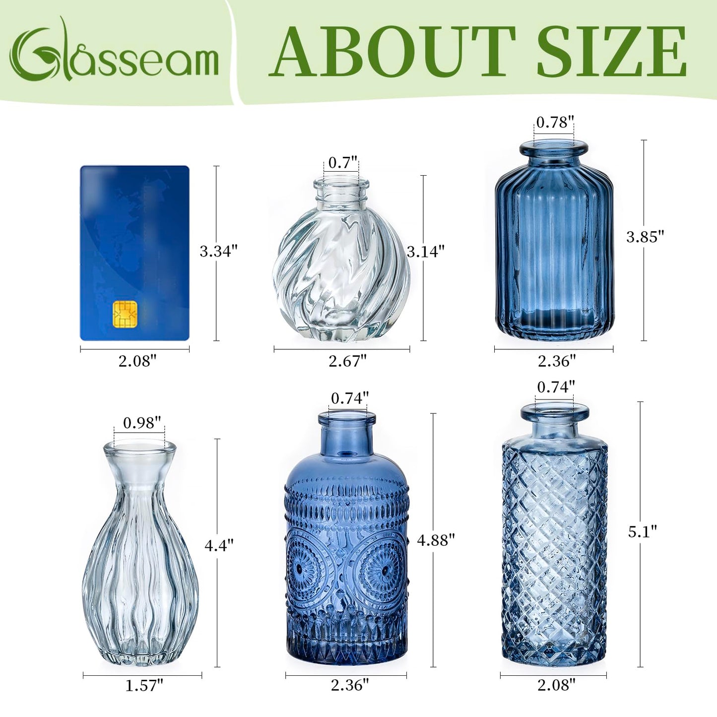 Glasseam Glass Bud Vases for Centerpieces, Vintage Embossed Small Vases