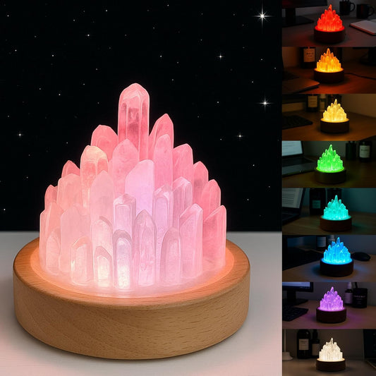 HayBaroda Clear Quartz Night Light - Healing Crystal Night Light Natural Crystal Bedside Lamp with Wooden Base, USB Port, Soft Warm Glow for Bedroom, Nursery, Office & Home Decor