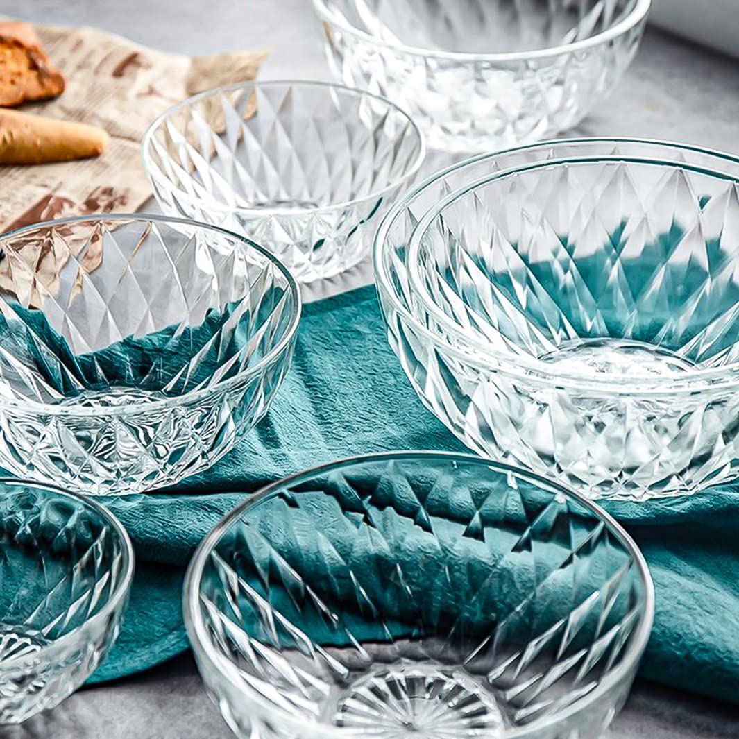 Le'raze Glass Diamond Design Bowl - Decorative Centerpiece for Kitchen & Home Decor, Great for Dining, Living Room, Serving, Salad, Pasta, Candy, Fruit