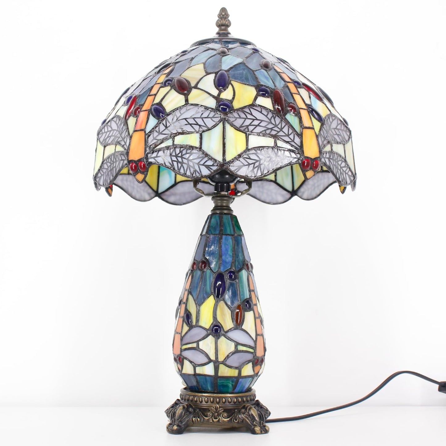 TCODTPOL Tiffany Stained Glass Table Lamp 12X19 Inches Blue Yellow
