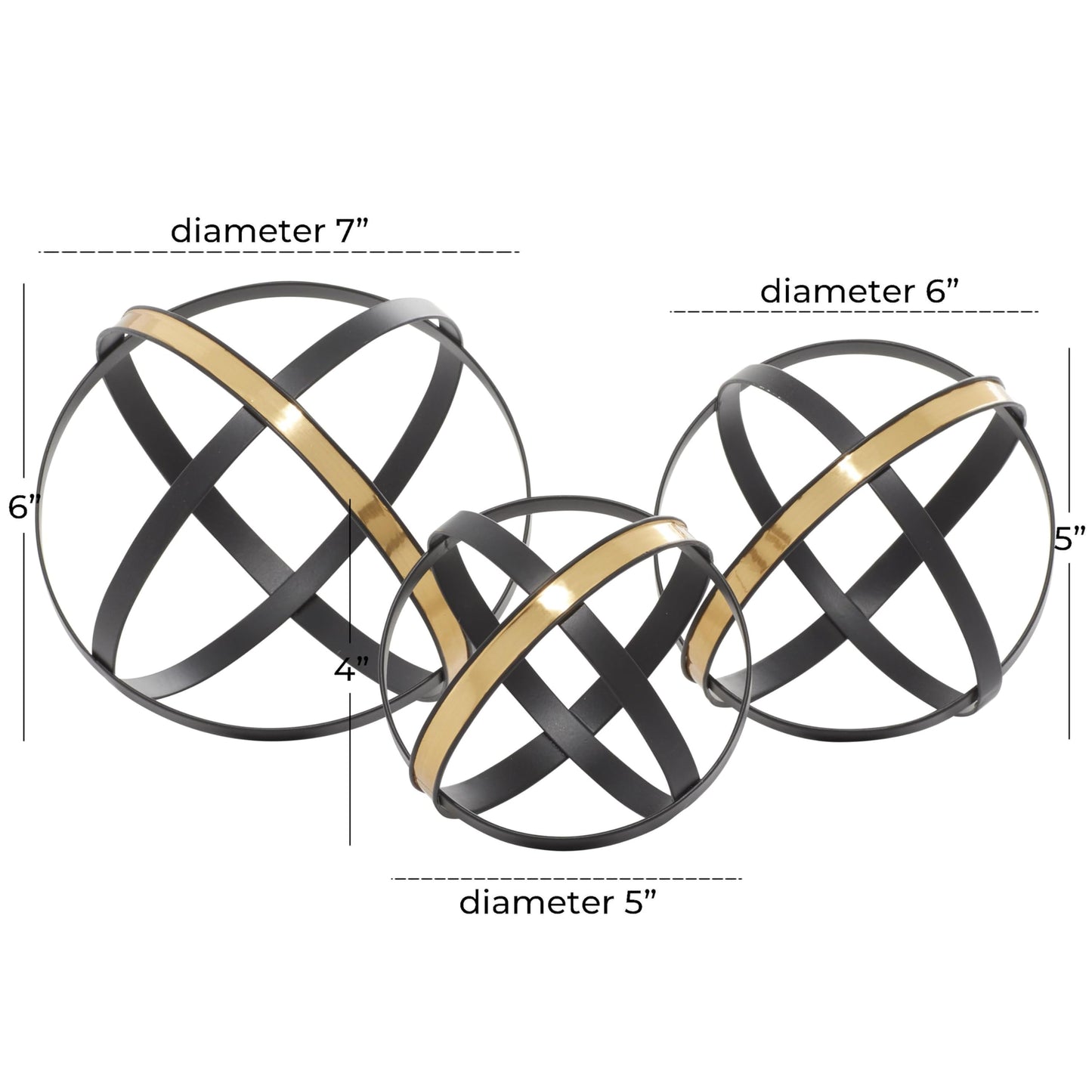 Deco 79 Metal Geometric Decorative Sculpture Home Decor Statues with Gold Accents, Set of 3 Accent Figurines 6", 5", 4"H, Black