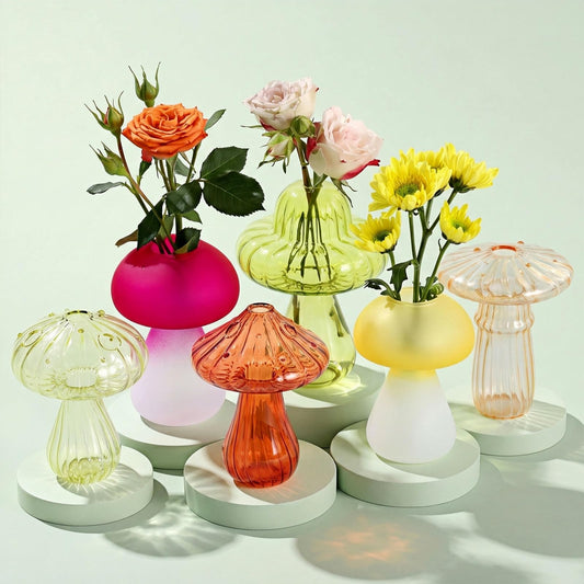 Mushroom Propagation Vase for Indoor Plants, Set of 6 Glass Colored Plant Propagation Stations for Plant Lovers, Mini Hydroponic Pots for Plant Lovers Women Girls