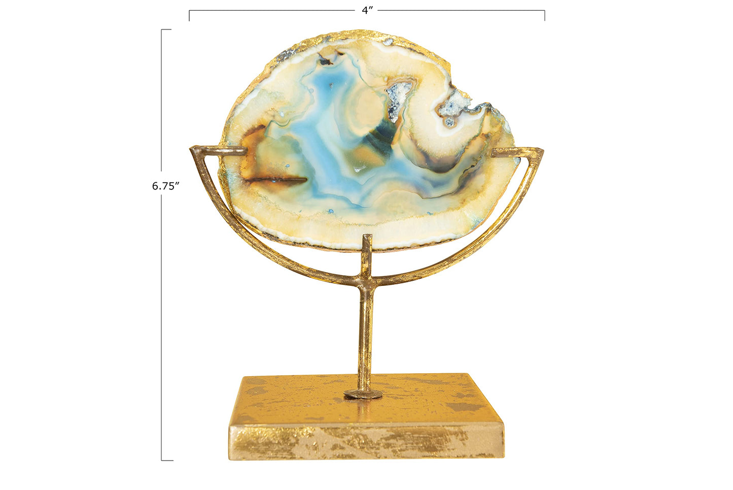 Creative Co-Op Decorative Agate Stone Slice on Metal Stand
