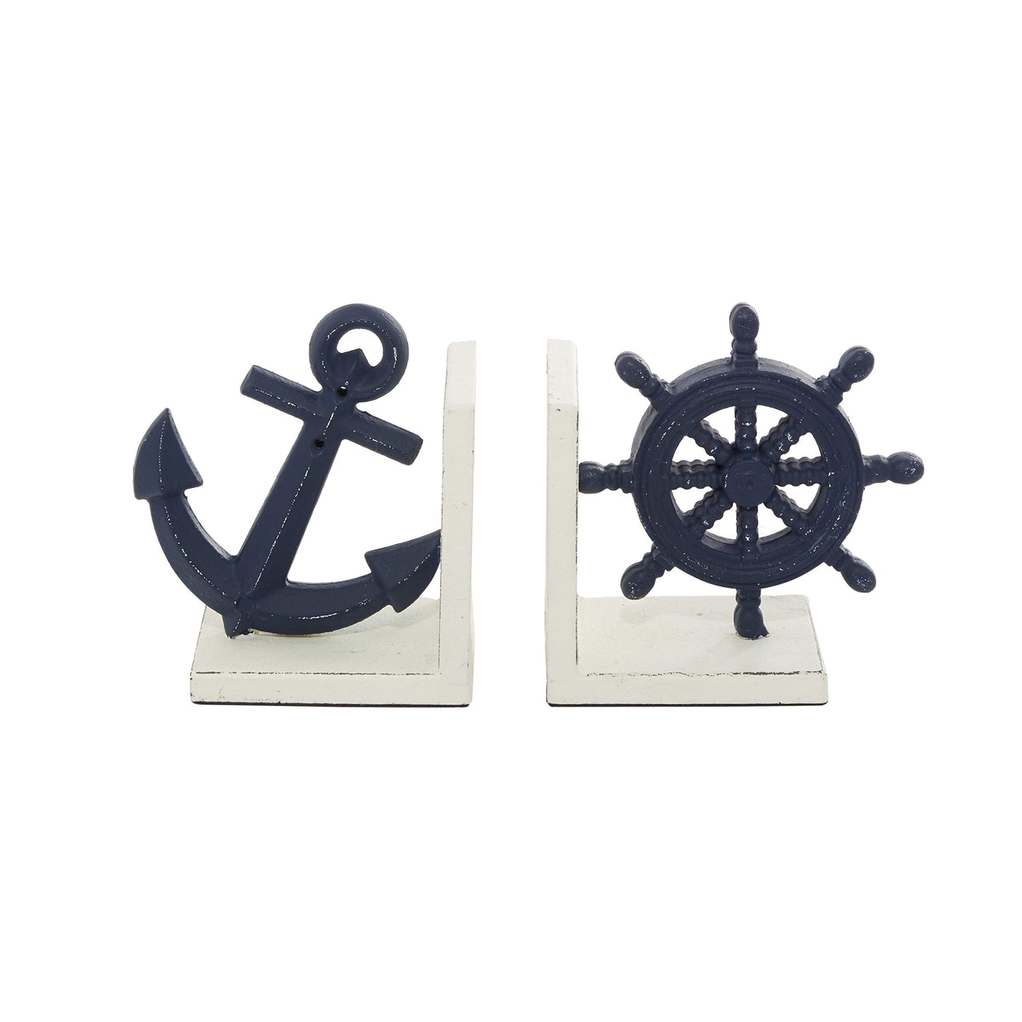 Deco 79 Metal Anchor and Ship Wheel Bookends, Set of 2 6"W, 6"H, Blue