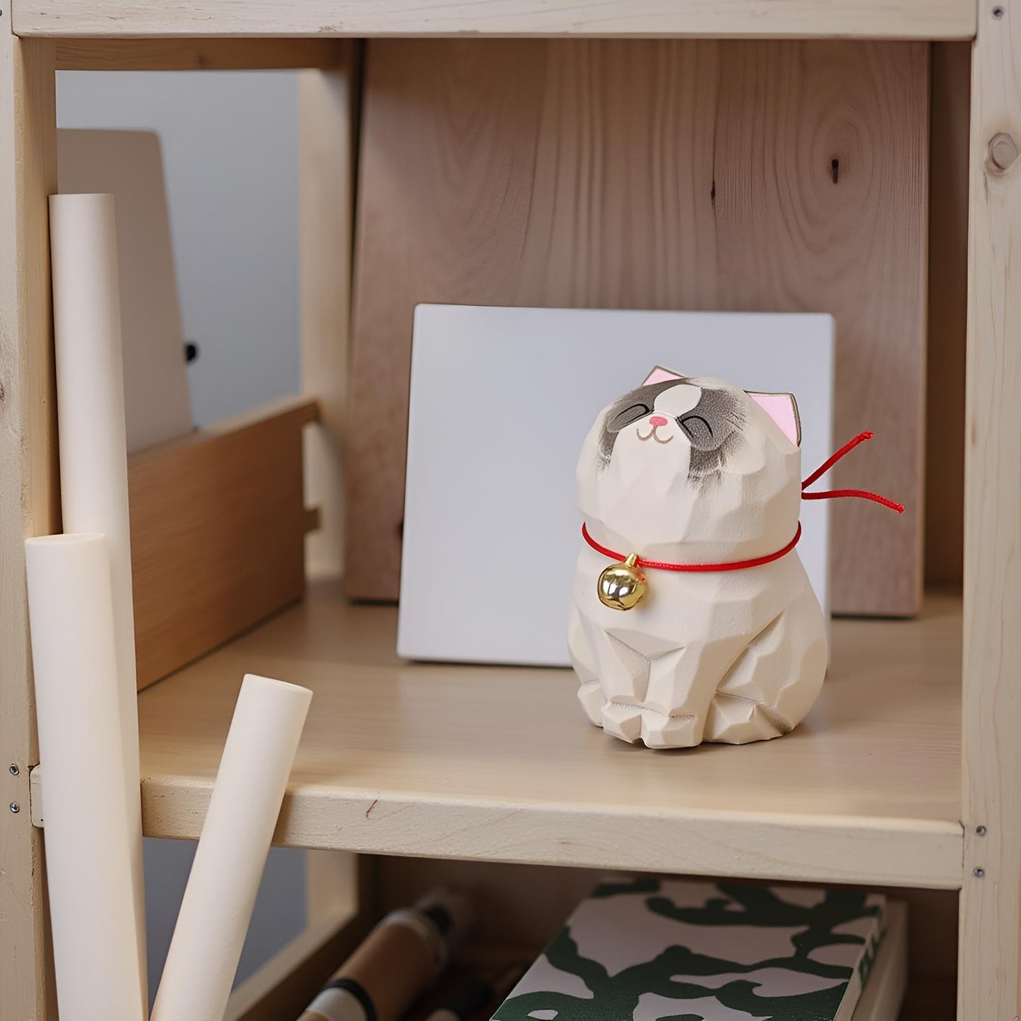 INF-STAR Handcrafted Wooden Ragdoll Cat Figurine, 2.2" Hand-Carved Cat Statue, Mini Wooden Cat Sculpture, Decorative Home Décor Accent, Collectible Display Figurine