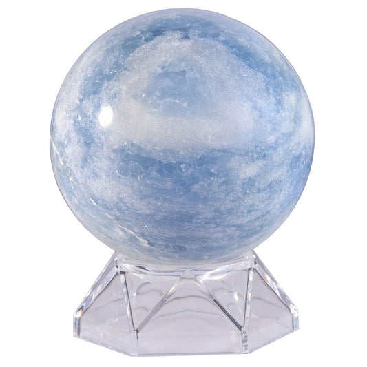 moonsix Natural Blue Celestite Crystal Ball with Acrylic Stand Decoractive Stone Sphere Sulpture for Divination Fengshui Decor, 61-70 mm