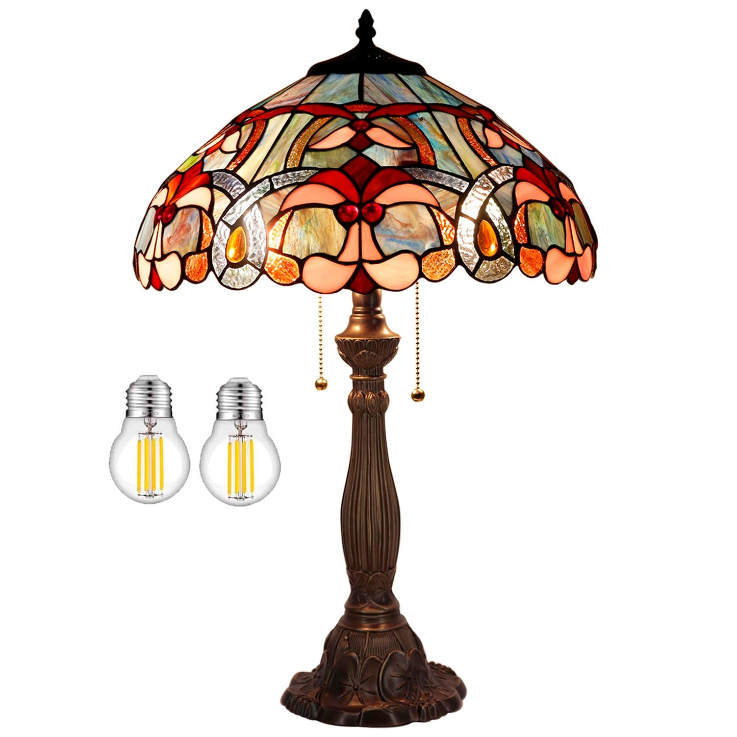 WERFACTORY Tiffany Lamp Blue Pink Stained Glass Bedside Table Lamp