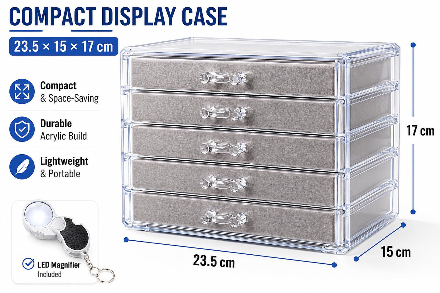 IRSTBL - Rock Collection Display Case - 90 Grid Crystal Shell Storage Box - Mineral Collection Display Cabinet with 5 Drawers