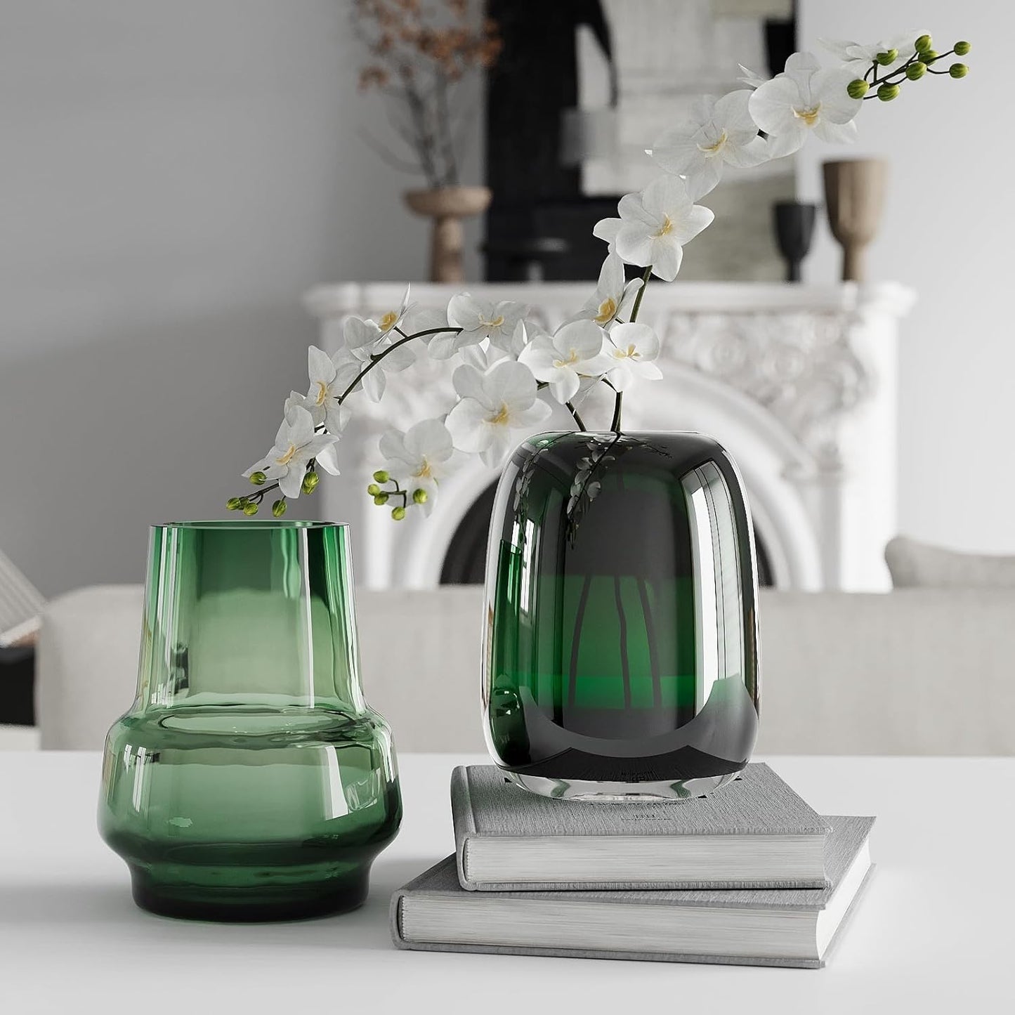 Relexome Dark Green Glass Flower Vase for Centerpieces Flowers 6.7 Inch Round Modern Glass Bud Vase Decorative Vases for Home Decor, Living Room, Dining Table, Entryway, Shelf, Office