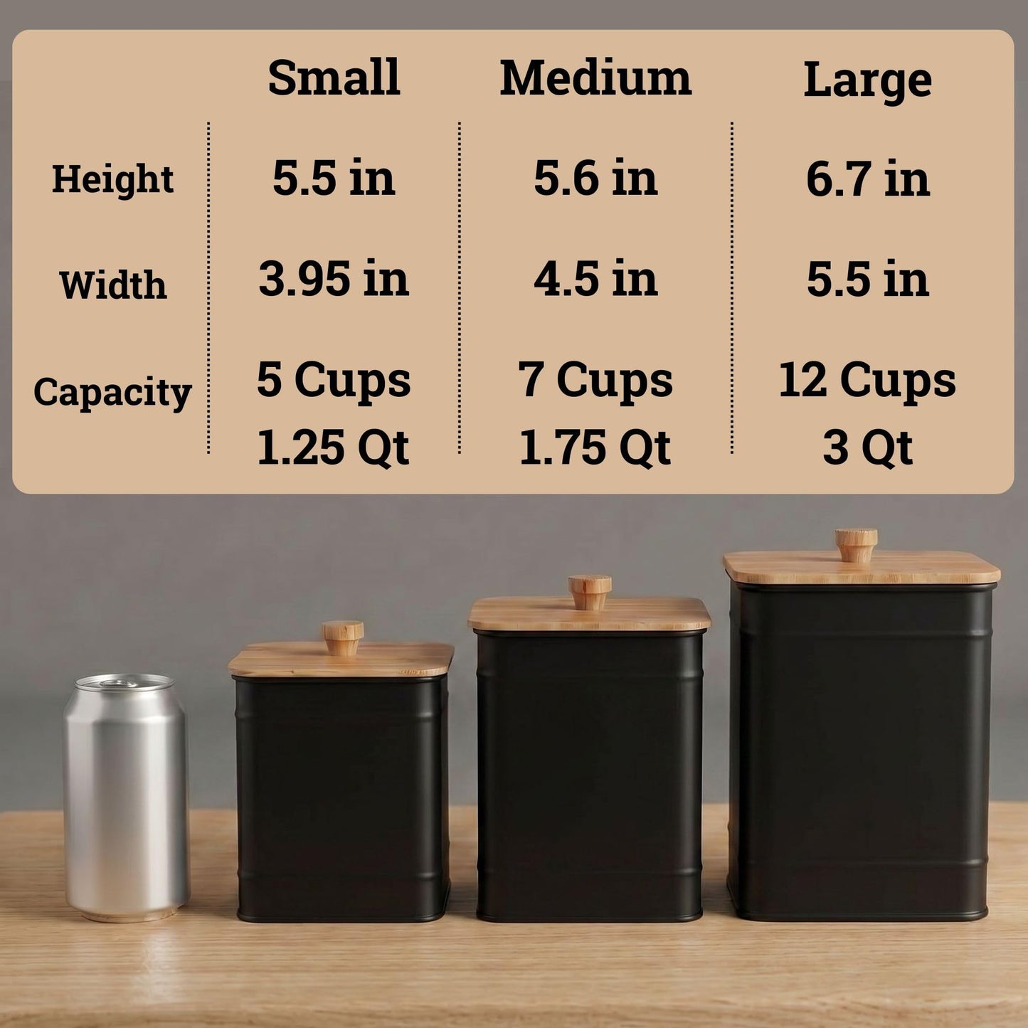 Kitchen Canisters for Countertop Set of 3 with Customizable Chalkboard Labels & Marker Pen - Big Iron Kitchen Canisters with Airtight Lids - Black Canister Set - Flour and Sugar Containers Farmhouse