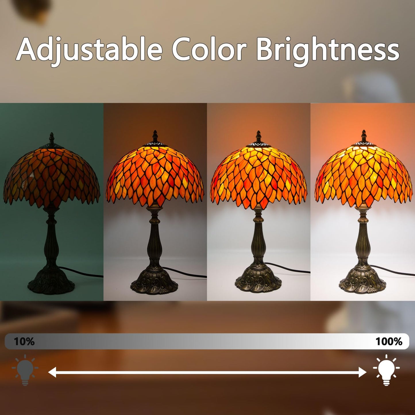 Crefotu 12 Inch Tiffany Table Lamps with Remote Control, Stained Glass Lamp with Stepless Dimmable Colors Temperature & Brightness for Living Room Bedroom Office, 9W Bulb Included (Orange)