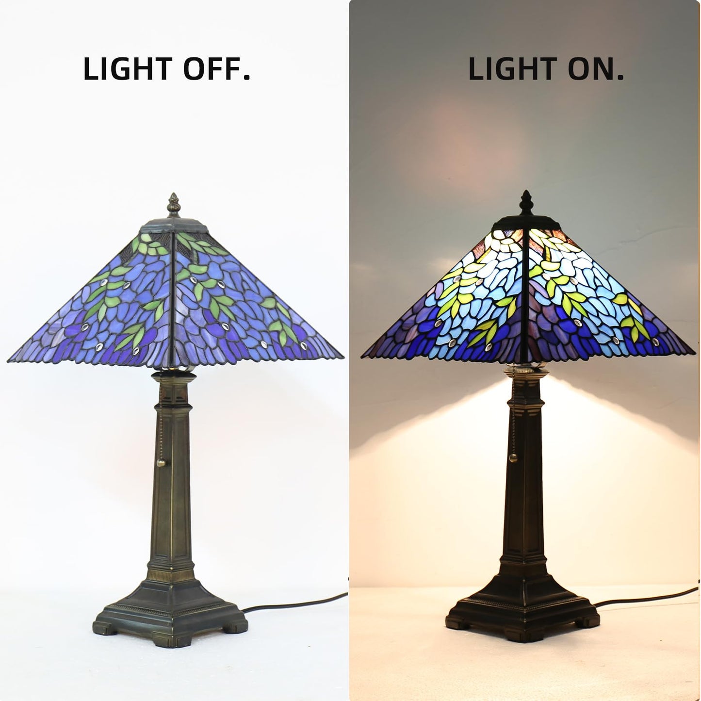 TFNTCYG Tiffany Style Table Lamp,Wisteria Stained Glass Lamp,12x12x22 Inch Resin Base Antique Bronze Finish Decorative Desk Night Light for Bedroom Living Room