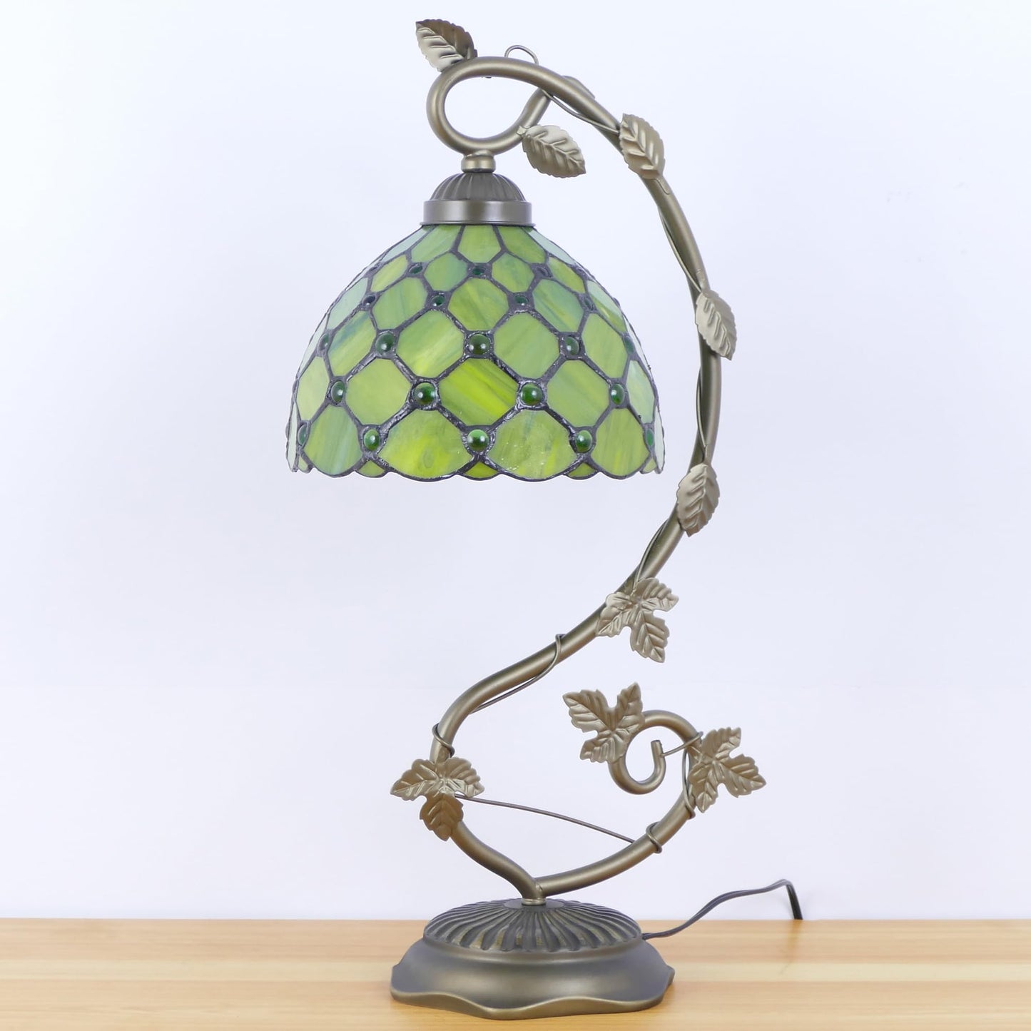WFAYNTIFL Tiffany Table Lamp Green Yellow Pearl Style Shade 8X10X21 Inch