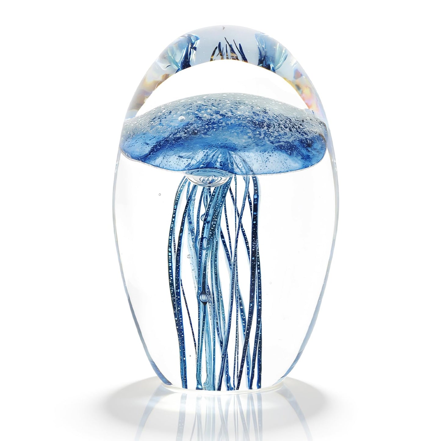 Lovmeety Glass Jellyfish Paperweight, Hand Blown Glass Jellyfish Figurine Sea Creature Paperweight Art Decoration for Home Room Office Party