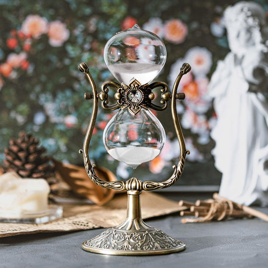 Samlong Large Hourglass Timer 60 Minute Sand Clock, Rotating Embossed Sand Timer Vintage Home Décor, Bronze Metal Hour Glass with White Sand