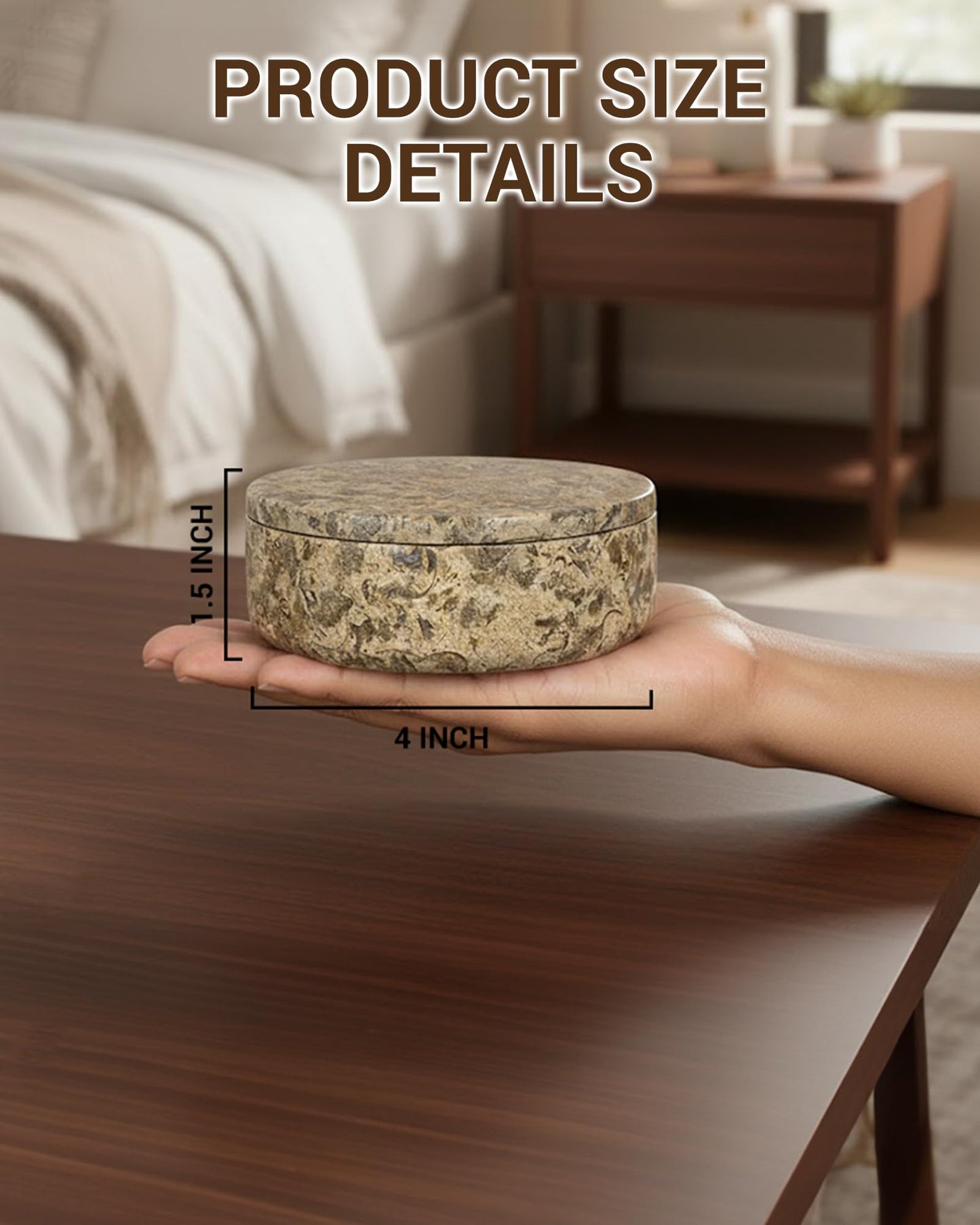 UrbanFocal Coral Marble Jar with Lid - 4" Round Salt Cellar and Jewelry Dish Small Handcrafted Spice Box, Office Desk Organizer for Paper Clips, Coral