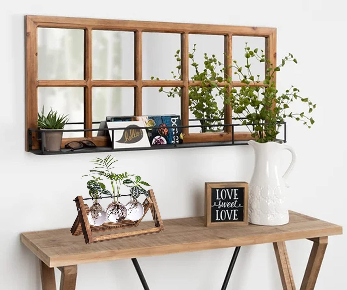 Kingbuy Plant Propagation Station, 3 Glass Bulb Vases with Wooden Stand