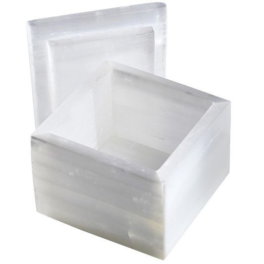 Real Natural Selenite Crystal Box Artisan-Crafted 4-Inch Stone Holder Geode Bowl with Lid Elegant Showpiece for Energy Cleansing, Display & Storage of Healing Stones, Jewelry & Meditation Tools