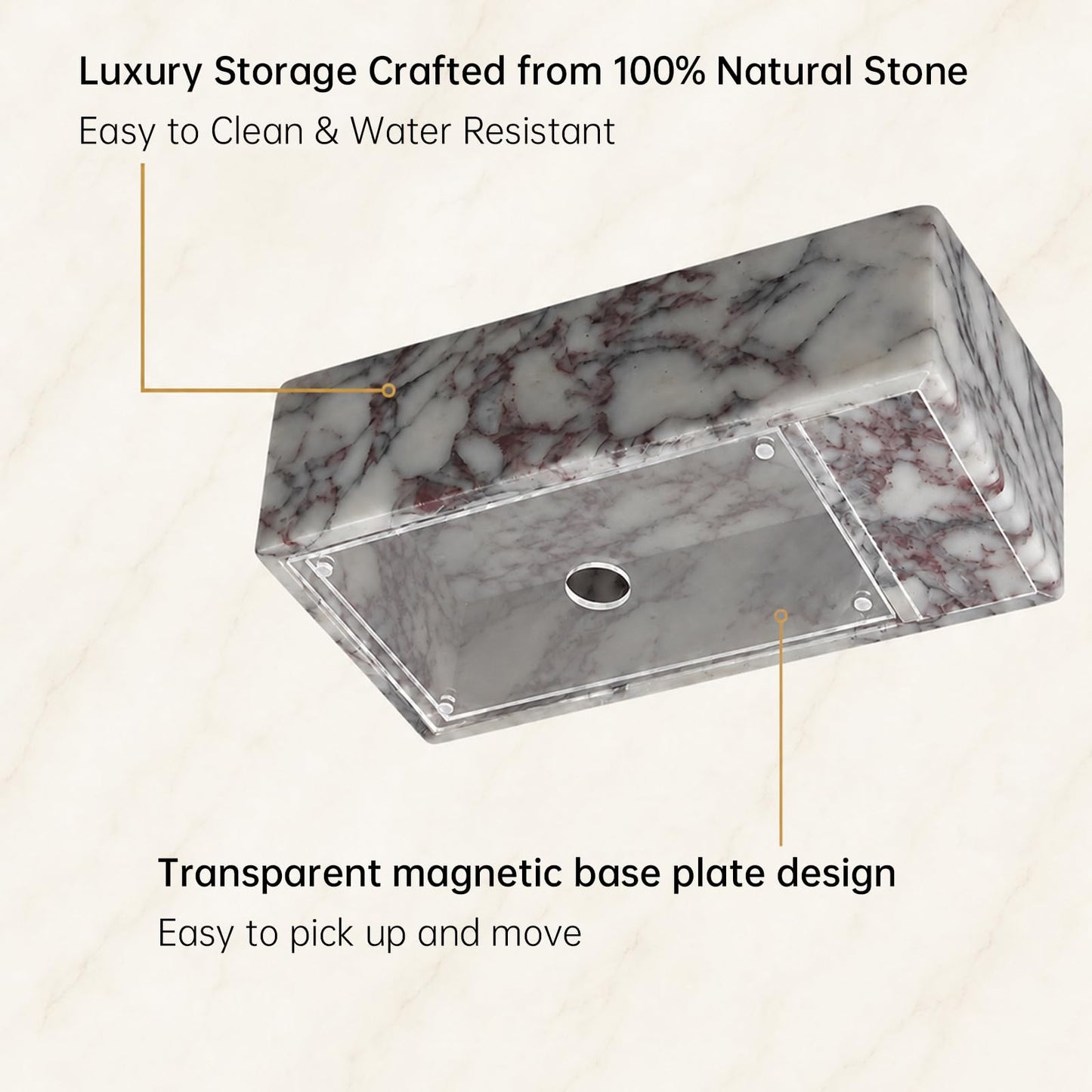 Luxury Natural Calacatta Viola Marble Tissue Box with Storage Compartments