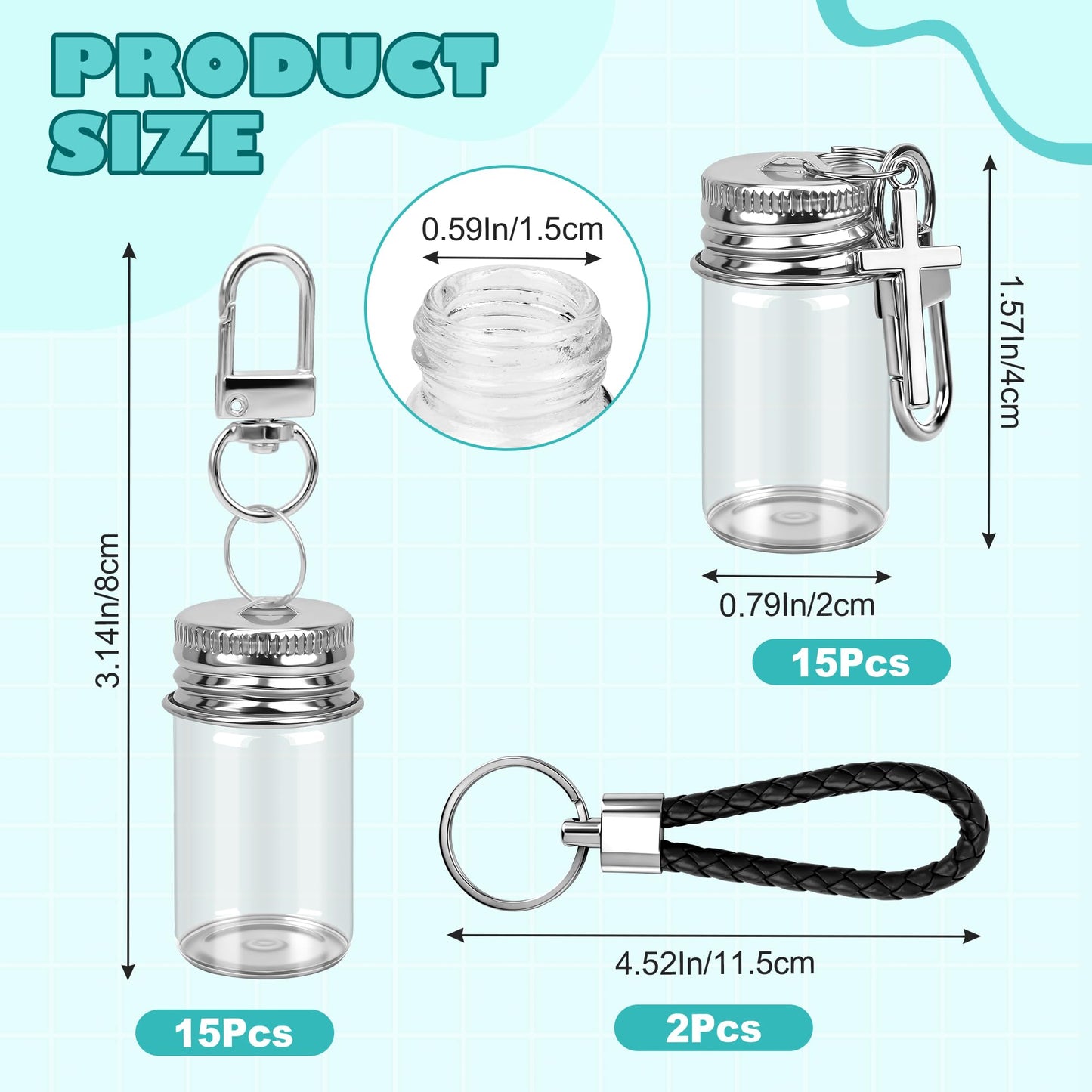 Catcan Mini Spice Keychain Bottles, 32 Pack 7ml Seasoning Keychain with Aluminum Lids & 2 Chains for DIY, Wedding Favors, Travel, BBQ Accessories