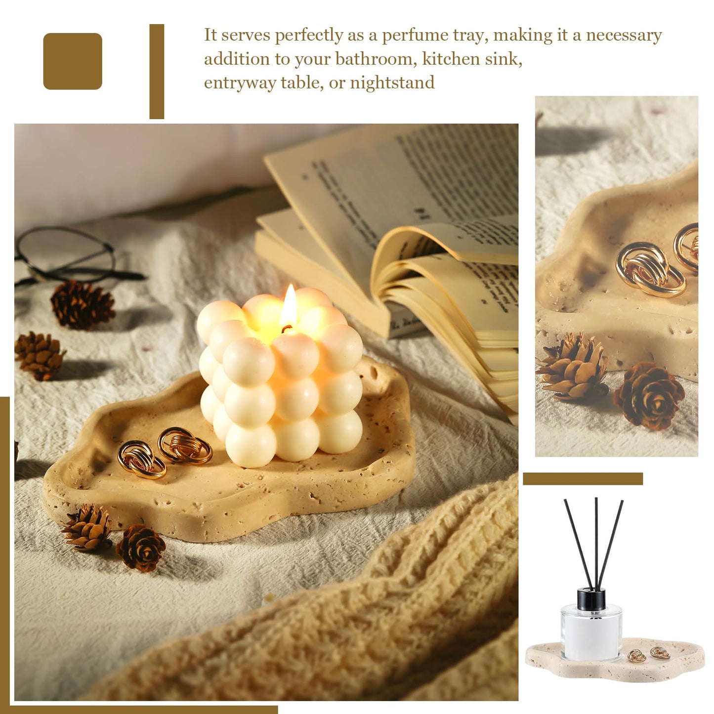 Briwooody Natural Travertine Jewelry Dish Tray Cloud Shape, Jewelry Trays 7.6 x 5.31 x 0.59 Inches Cloud Stone Trays Marble Dish Trinket Ring Key Salver Aesthetic Gift for Women Home Table Room Decor