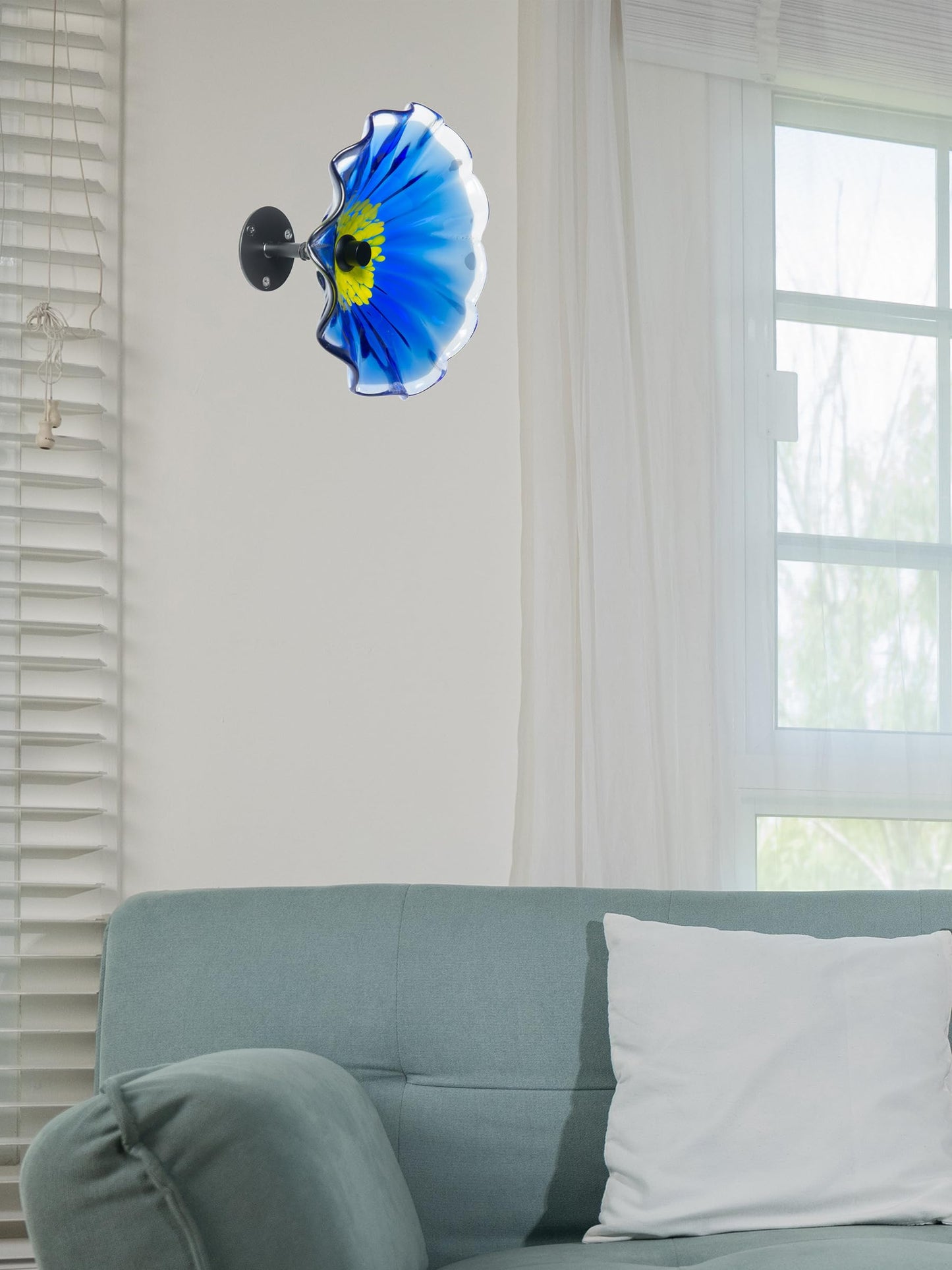 Dale Tiffany AW23138-D9 Fiore Bloom Hand Blown Flower Art Glass with Wall Mounting Bracket, Blue, 9-Inch Diameter