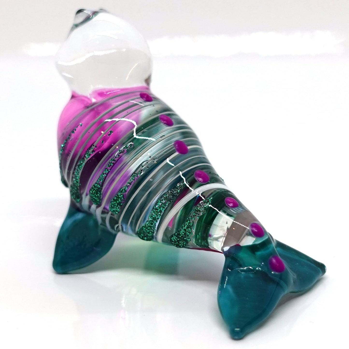 Sansukjai Seal Miniature Figurines Animals Hand Blown Glass Art Collectible Gift Home Decorate (Blue Green)