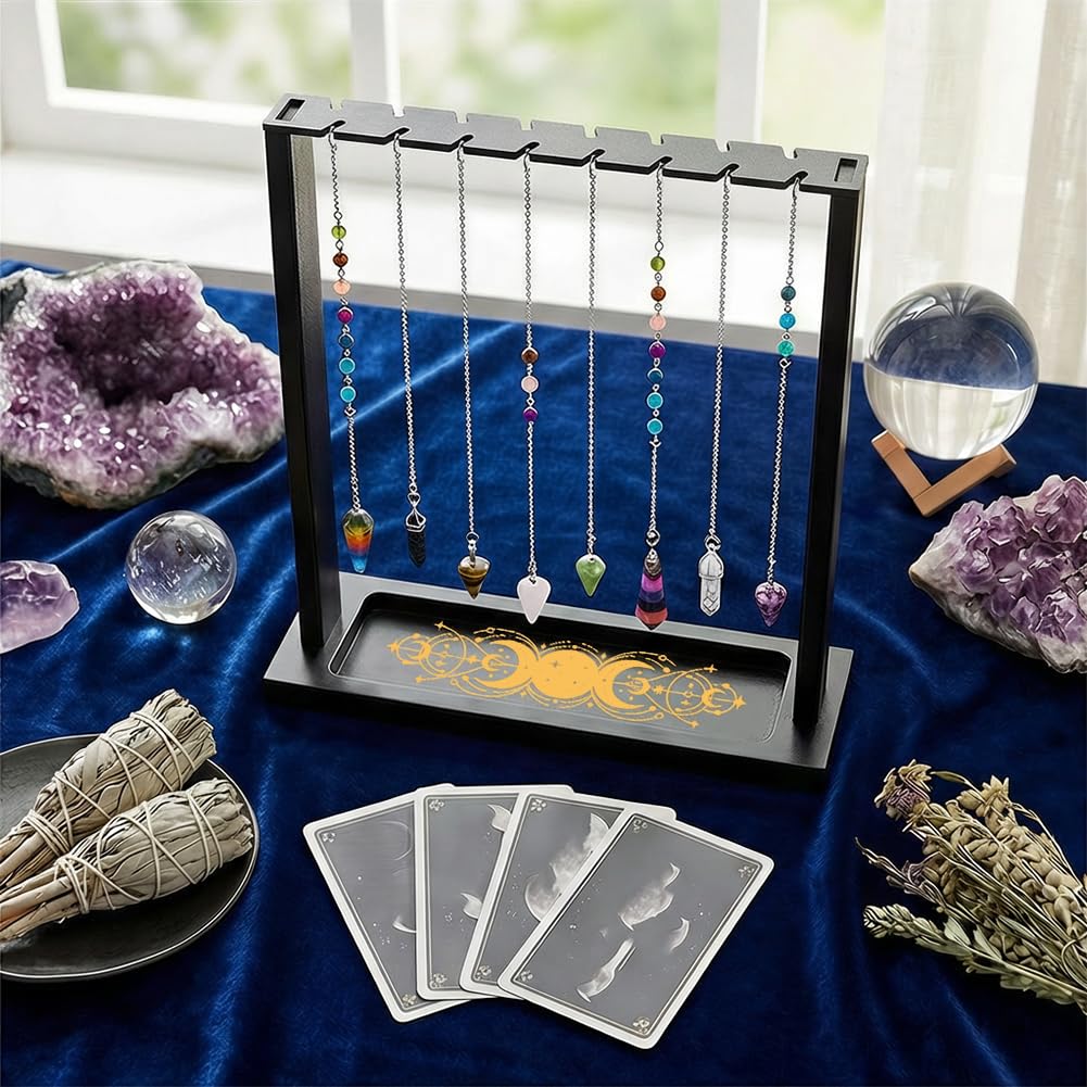 BEUNITONE Moon Design Display Stand, Wooden Crystal & Jewelry Holder Organiser for Necklaces Stones, Divination Tools and Witchcraft Supplies for Home Decor, Market Stall and Craft Fair Showcase