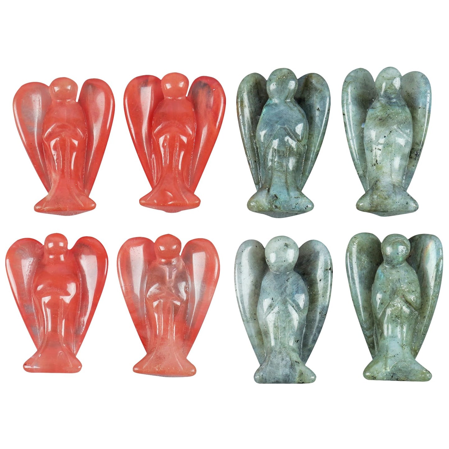 Loveliome Mini Crystal Angel, 2 Pcs Pocket Carved Gemstone Guardian Figurines Healing Statue Home Decor 1.5 inch, Cherry Quartz+Moonstones