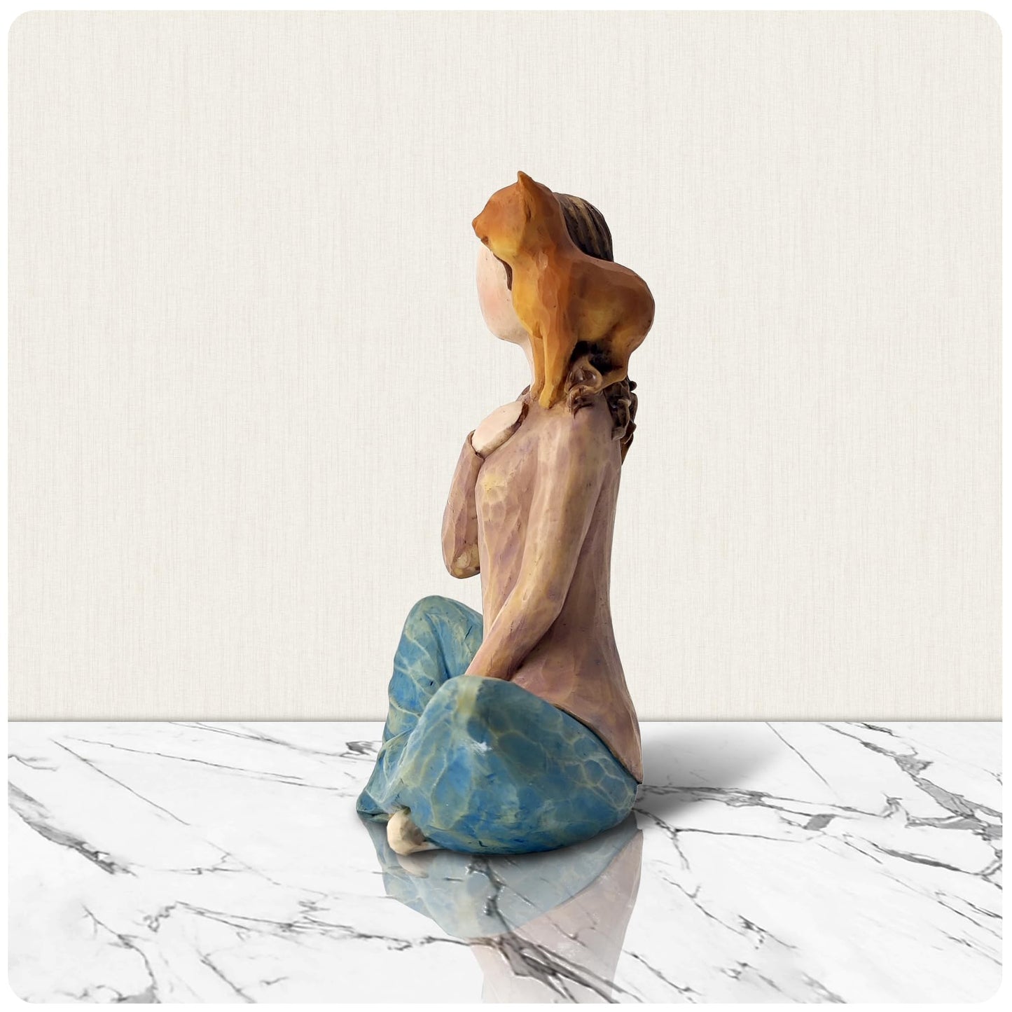 LIFESEEK Woman with Cat on Shoulder Figurine - Resin Hand-Painted Pet Lover Statue, Cozy Home Decor Sculpture for Cat Lovers, for Pet Owners