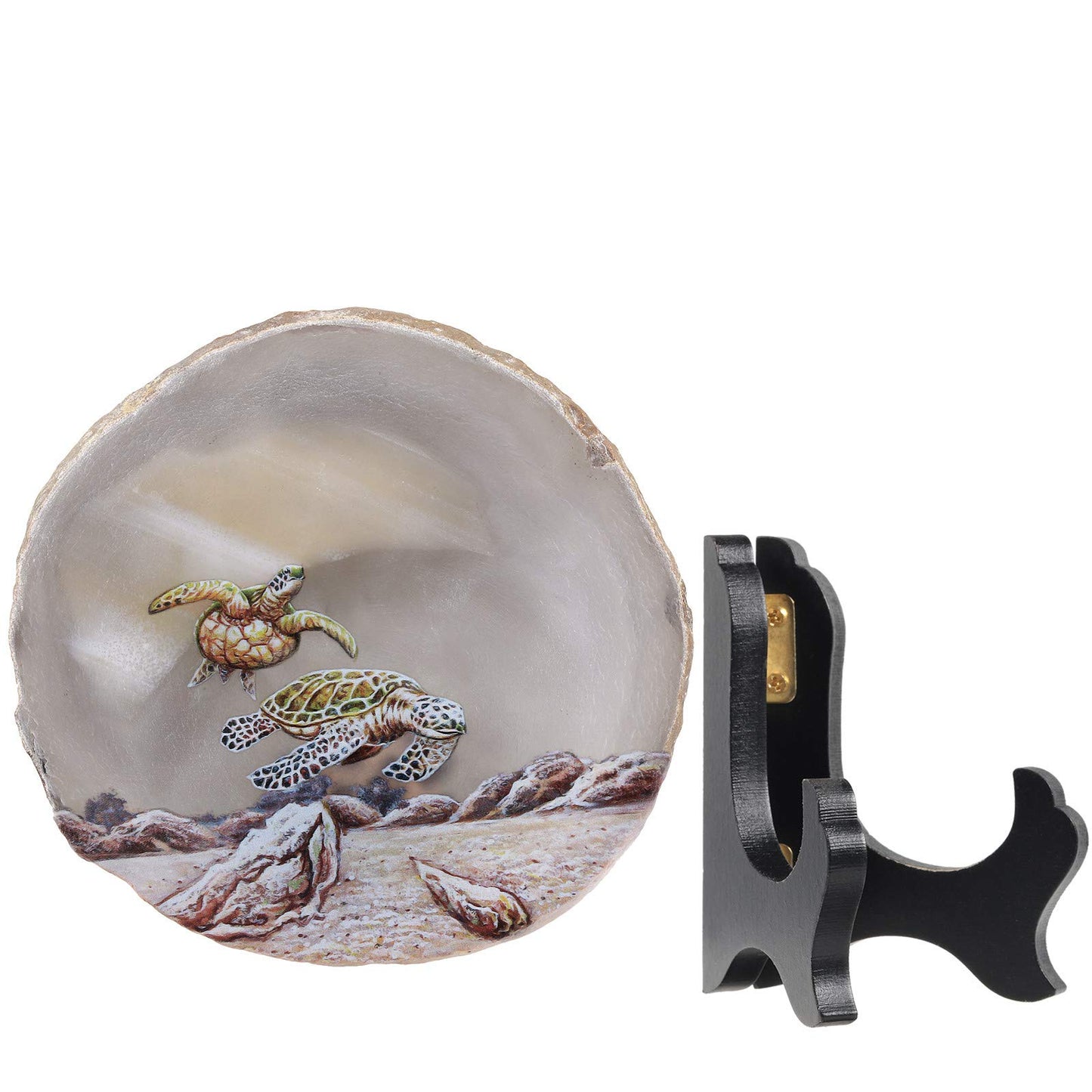rockcloud Sea Turtle Agate Slab Display with Wooden Stand Irregular Shape Aagte Slice Stone Home Office Desk Ornament