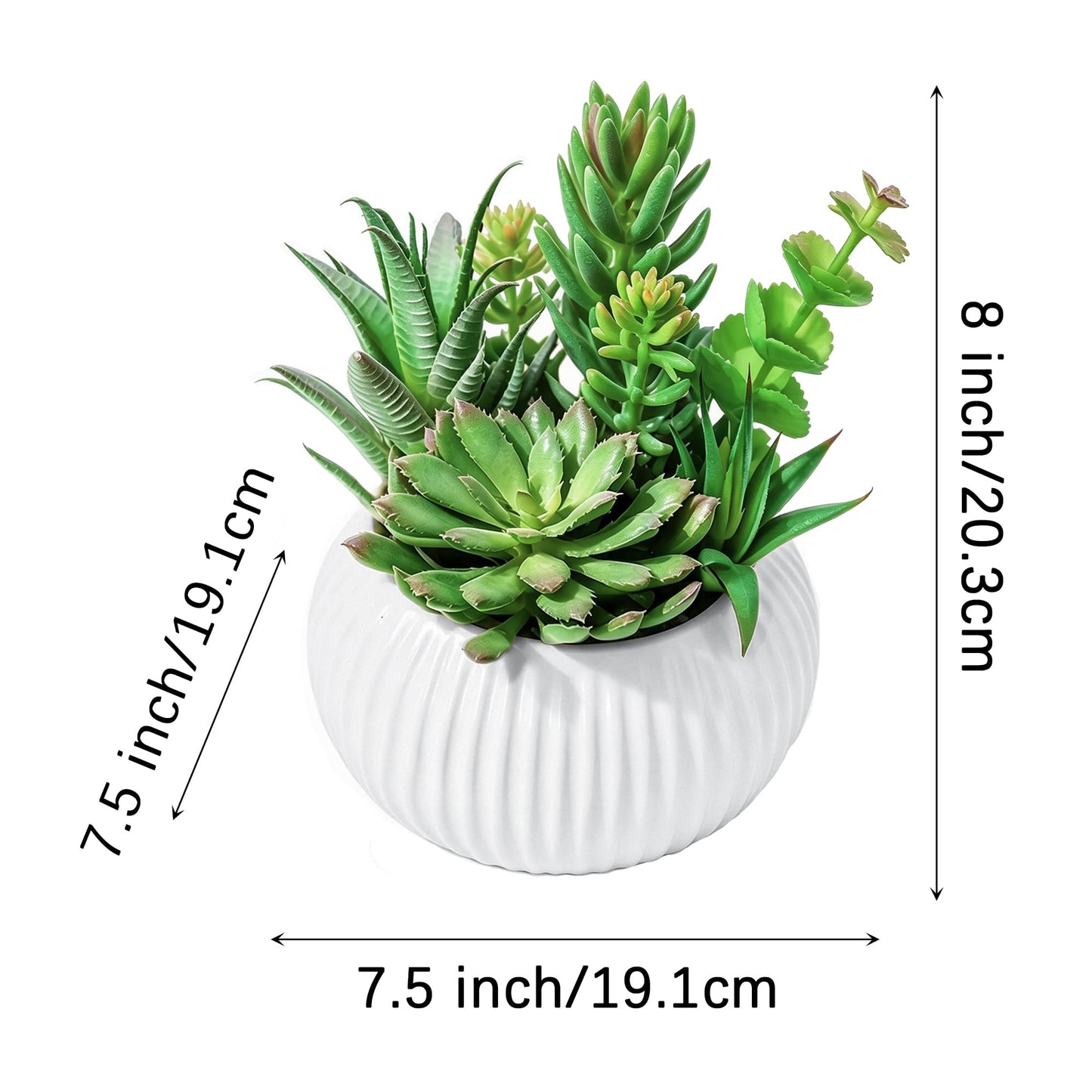 CZWBE 8 Inch Fake Plants Artificial Succulent Plants，White Ceramic Flower Pot，Assorted Faux Mini Succulents in a Decorative Planter Pot.