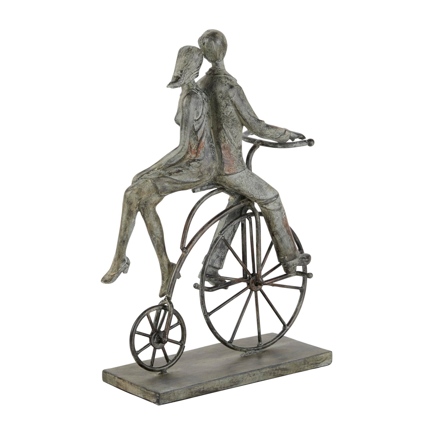 Deco 79 Polystone People Decorative Sculpture Home Decor Statue with Bike, Accent Figurine 9" x 5" x 13", Gray